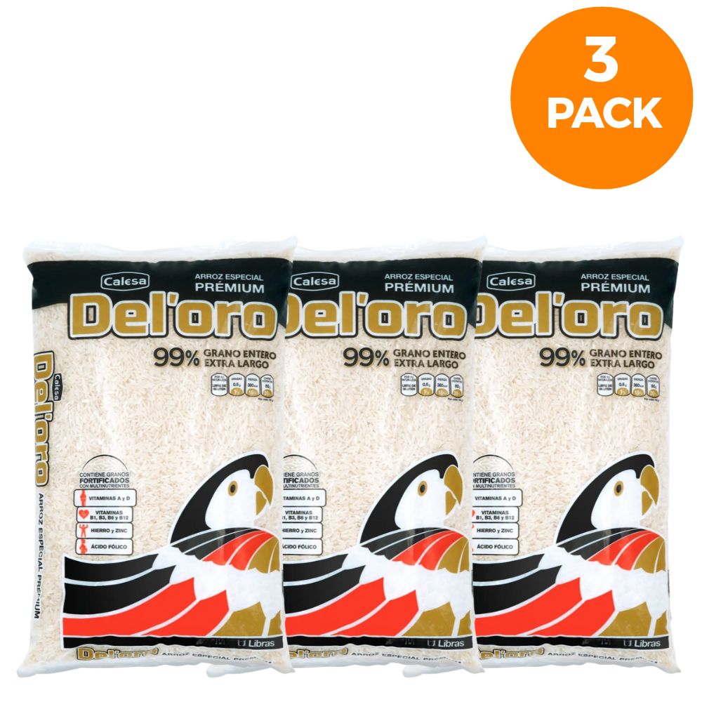 ARROZ ESPECIAL DEL ORO PREMIUM 99% GRANO ENTERO EXTRA LARGO 2 LB 3 PACK