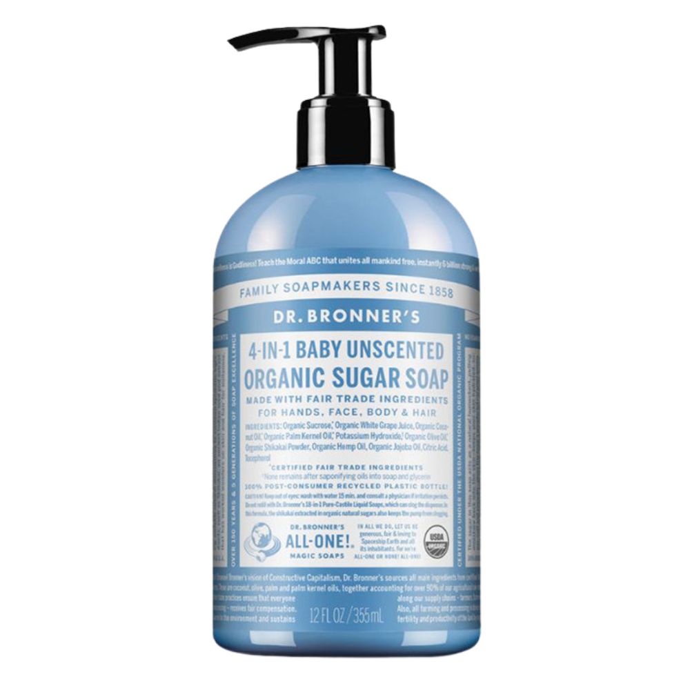 JABON DE AZUCAR ORGANICO SIN PERFUME PARA BEBE DR BRONNER´S 355 ML