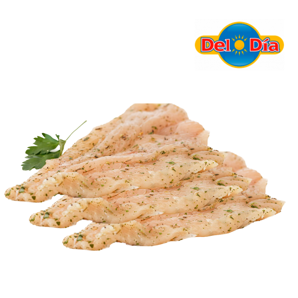 FILETE DE PECHUGA DE POLLO CORTE FINO FINAS HIERBAS DEL DIA 0.42 A 0.45 KG