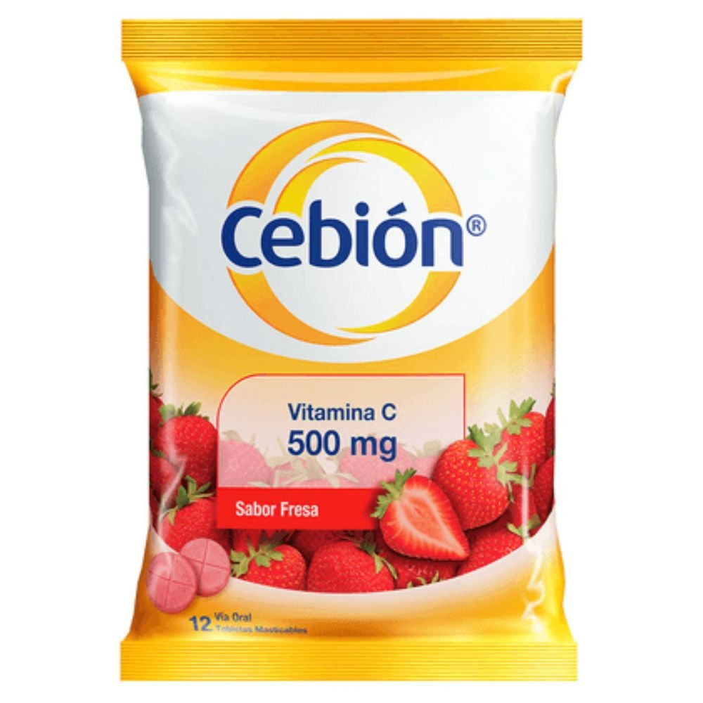 TABLETA MASTICABLE SABOR FRESA CEBION 500 MG