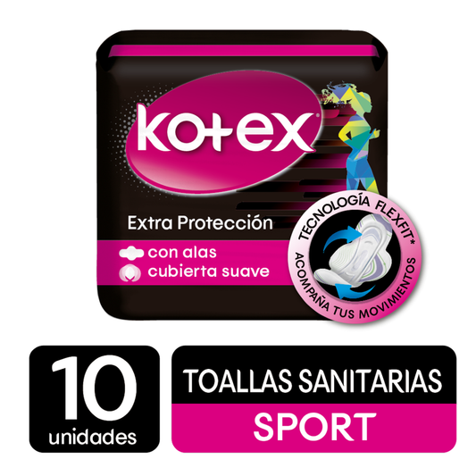 TOALLAS SANITARIAS KOTEX SPORT CON ALAS 10 UN