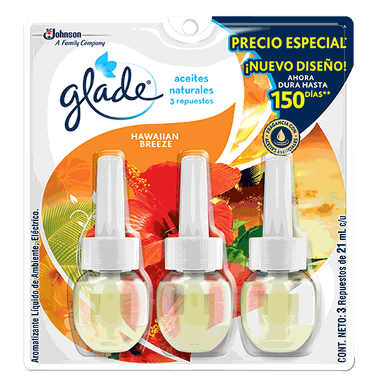 AMBIENTADOR GLADE ACEITES NATURALES REPUESTO HAWAIIAN BREEZE 3 PACK
