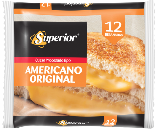 QUESO PROCESADO SUPERIOR TIPO AMERICANO ORIGINAL 12 REB