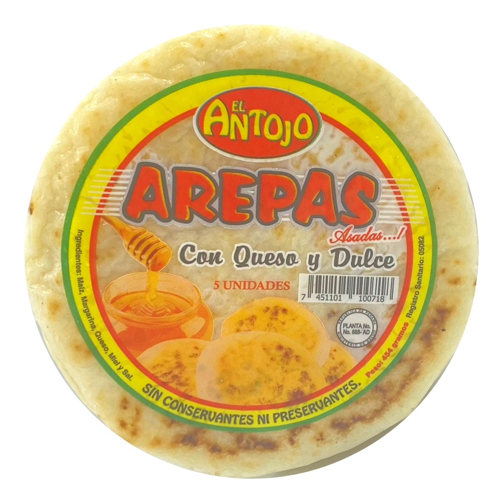 AREPAS CON QUESO Y DULCE EL ANTOJO 5 UND 454 GR