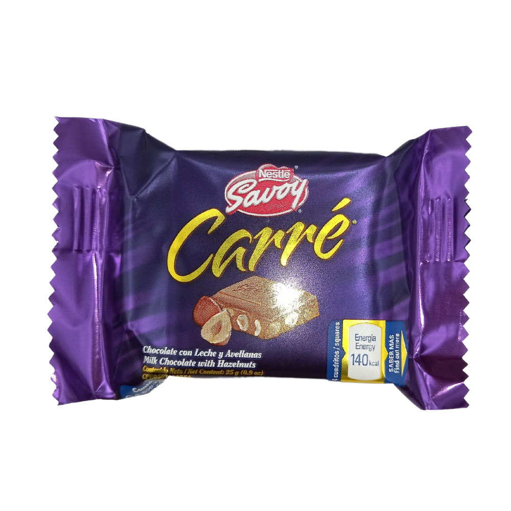 CHOCOLATE CARRÉ CON LECHE Y AVELLANAS SAVOY 25 GR