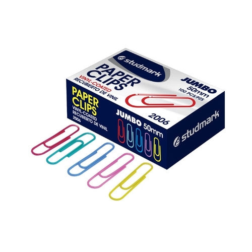 CAJA DE PAPER CLIPS 50MM RECUBIERTO DE VINIL COLORES SURTIDOS STUDMARK 100 PZ