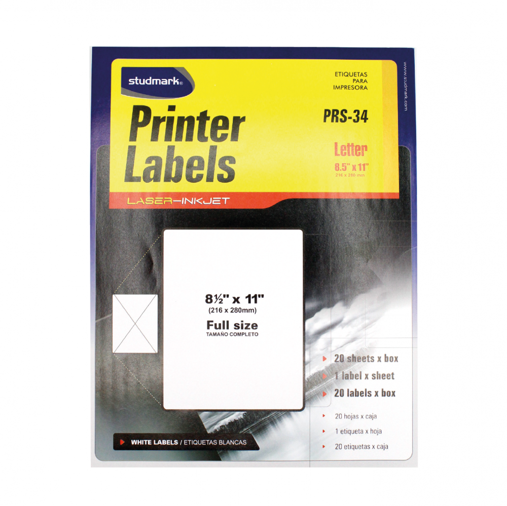 HOJAS PARA ETIQUETA STUDMARK 8.5''X11'' 20 HOJAS