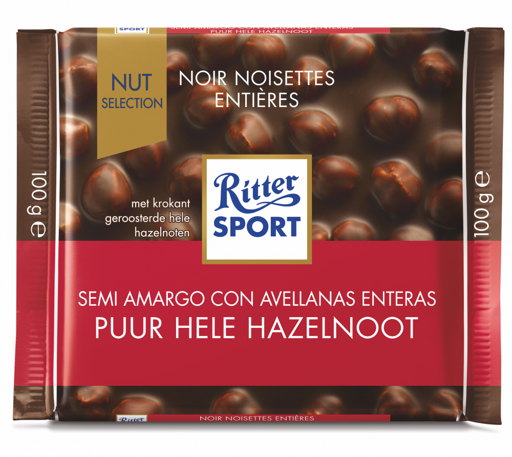 CHOCOLATE RITTER SPORT LECHE CON AVELLANAS ENTERAS 100 GR