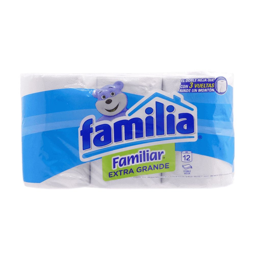 PAPEL HIGIENICO FAMILIA FAMILIAR EXTRA GRANDE DOBLE HOJA 12 ROLLOS