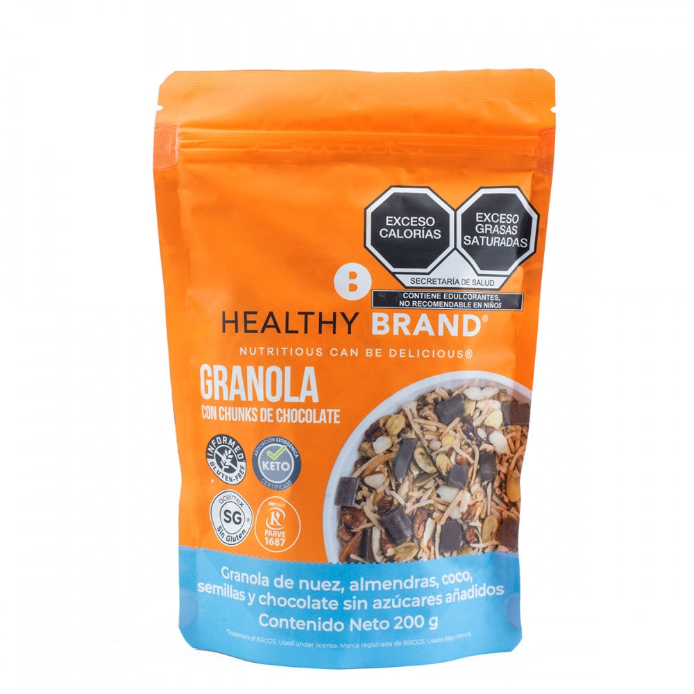 GRANOLA KETO CON CHUNKS DE CHOCOLATE HEALTHY BRAND 200 GR