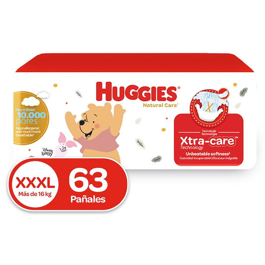 PAÑALES HUGGIES NATURAL CARE GIGA XXXL 63  UND