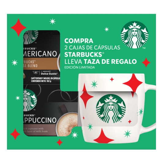 PACK 2 CAPSULAS STARBUCKS AMERICANO Y CAPPUCCINO + TAZA STARBUCKS