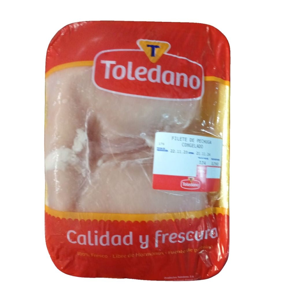 FILETE DE PECHUGA DE POLLO CONGELADA EN BANDEJA TOLEDANO 1.5 A 1.7 LB APROX.