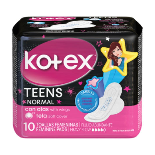 TOALLAS SANITARIAS KOTEX TEENS CON ALAS 20 UND