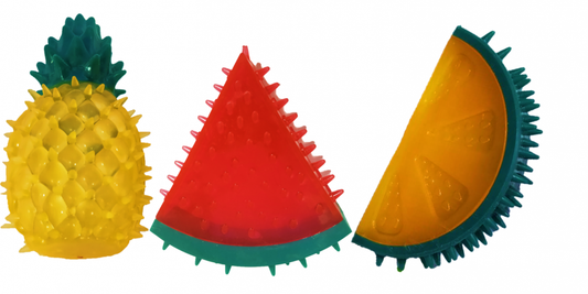 JUGUETE DE FRUTAS CON PITO SURTIDOS MASCOPETS