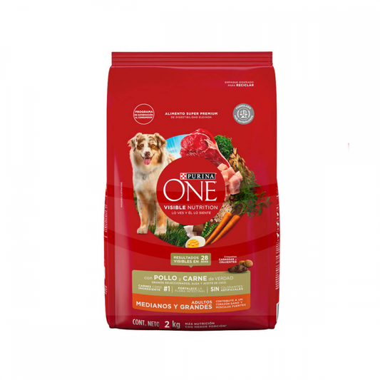 PURINA ONE ADULTOS MEDIANOS Y GRANDES POLLO Y CARNE 2 KG