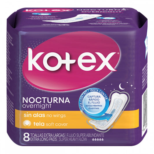 TOALLAS SANITARIAS KOTEX NOCTURNA SIN ALAS 8 UNIDADES