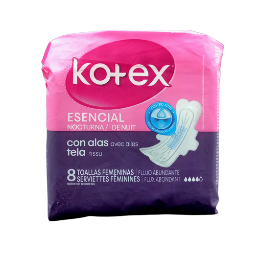 TOALLAS SANITARIAS KOTEX ESENCIA NOCTURNA CON ALAS 8 UND