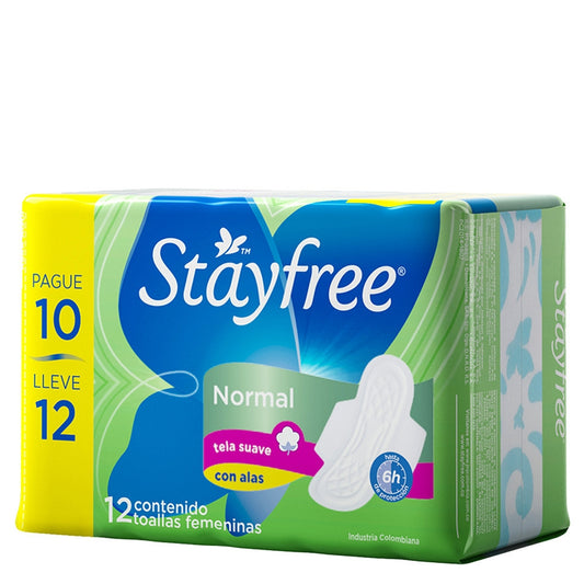 TOALLAS SANITARIAS STAYFREE NORMAL CON ALAS 12 UNIDADES