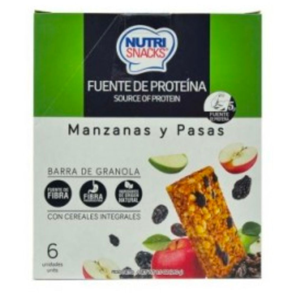 BARRA DE GRANOLA SIN AZUCAR MANZANA NUTRI SNACKS 6 UND
